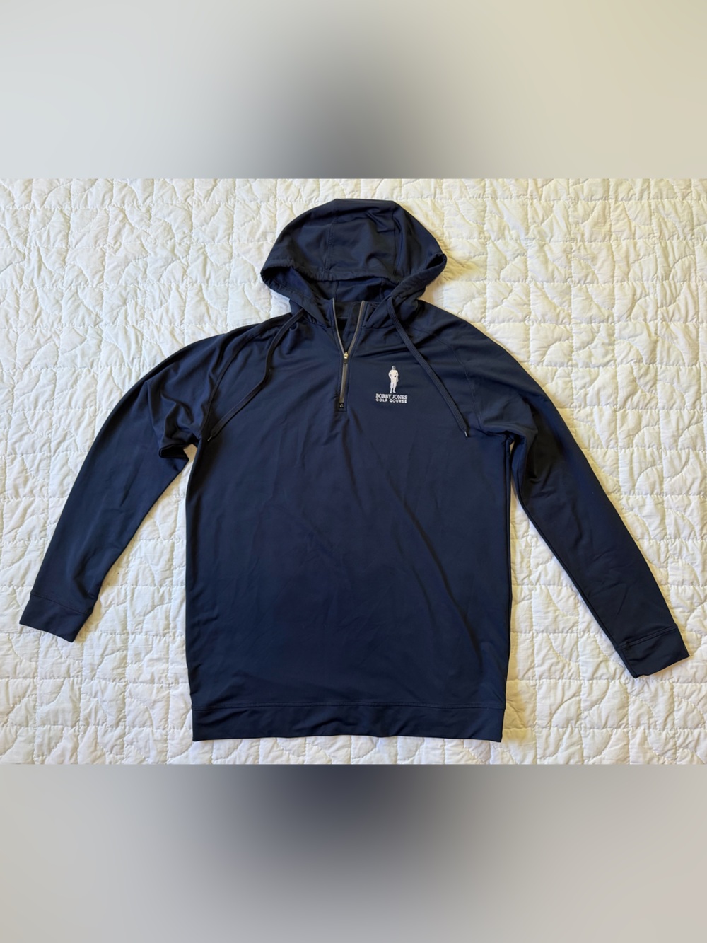 Men's Navy Quarter-Zip Hooded Performance Pullover - Bobby Jones logo
